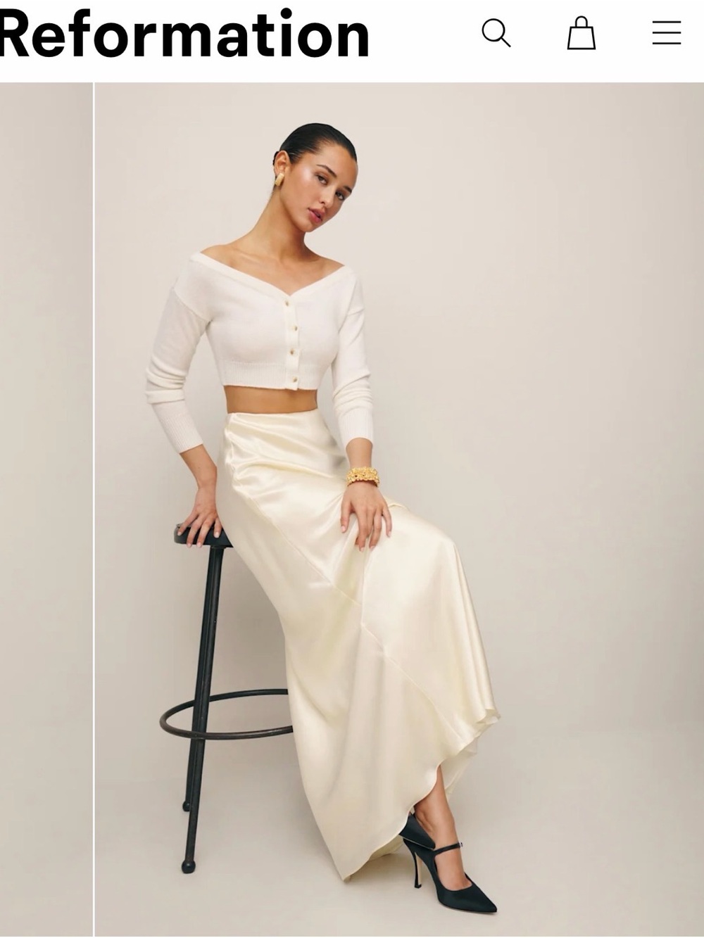 Abella Cream Satin Maxi Skirt